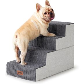 Dog Stairs for Small Dogs - Pet Stairs 2 in 1 with Zippers Suitable for Couch and Bed, Foam Dog Steps with Non Slip Bottom Grey 4 Steps