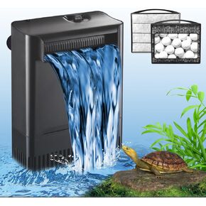 Turtle Tank Filter Aquarium Filter Power Adjustable 30-55 Gal. 290GPH Large Internal Filter 3-Stage Waterfall Bio-Filtration Low Water Level for Freshwater Saltwater Fish Tank Reptile Shrimp Frog