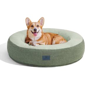 Veehoo Calming Donut Cat Dog Bed, Round Dog Cushion Bed Anti-Anxiety Donut Cuddler Warming Cozy Soft Pet Bed Mashine Washable for Small Medium Dogs and Cats, 29.5inches Green
