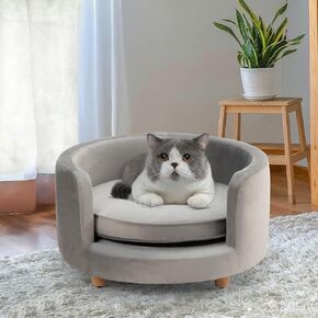 dCee Round Dogs Sofa - Cats Couch, Holds up to 50 Lbs, 24 in. Soft Velvety Pet Couch for Comfort Sleep, Joint Support, Dark Gray - Upgraded 2024