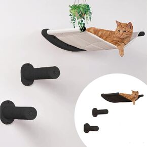 M-95 Mounted Cat Wall Shelves – Raised Cat Hammock, Bed and Perch with 2 Steps - for Climbing, Lounging, Playing and Sleeping – Modern Cat Wall Furniture Set for Small or Large Cats (Black)