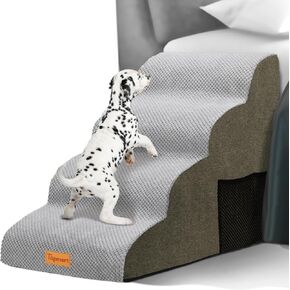 Topmart High Density Foam Dog Steps 4 Tiers,Extra Wide Deep Pet Steps,Non-Slip Pet Stairs,Dog Ramp for Bed,Soft Foam Dog Ladder,Best for Older Dogs Injured,Older Pets,Cats with Joint Pain