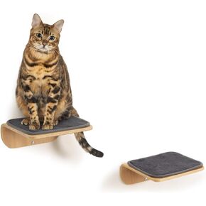 Cat Shelves, Cat Wall Steps and Perch, Cat Stairs, Cat Nest, Cat Bed,Modern Wooden Floating Cat Climbing Furniture for Hopping and Sleeping, with Scratching Cushion（Steps）