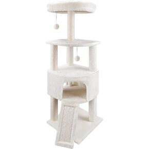 45in Cat Tree Tower with Big Cat Condo for Indoor Cats,Cat Tower Activity Center Cat Furniture with Scratching Post and Hanging Bed,Beige