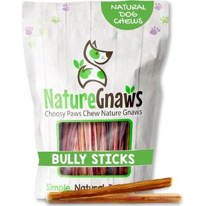 Nature Gnaws Extra Thin Bully Sticks for Small Dogs 5-6" (10 Count) - Long Lasting for Light Chewers and Puppies - Natural Beef Dog Chew Bones
