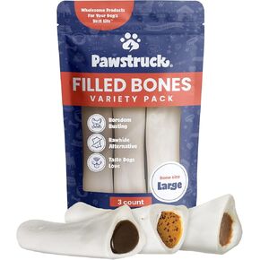Pawstruck Large 5-6" Filled Dog Bones, Beef Flavor - Made in USA, Long-Lasting Stuffed Femur for Aggressive Chewers, Dental Treat - Pack of 3, Packaging May Vary