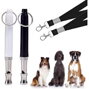 2 Pack dog whistle, dog training whistle, Adjustable Ultrasonic Silent Dog Whistle, Dog Whistle to Stop Barking Neighbors Dog, Professional Recall Dog Training Whistles. (Black and White with lanyard)