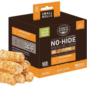 Earth Animal No-Hide Rolls Chicken Recipe Small Natural Rawhide Alternative Dog Chews | 6 Count Pack of 1