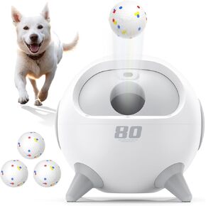 uahpet Automatic Ball Launcher for Dogs with Obstacle Detection, 20ft-80ft Adjustable Distances Ball Thrower Launcher for Medium & Large Dogs