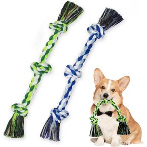[2 Pack] Dog Rope Toys, Dog Chew Toy for Medium and Small Dogs, 3 Knots Heavy Duty Puppy Rope Toy, 100% Cotton Tug of War Dog Toys for Boredom, Teeth Cleaning