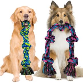 [Large] Dog Rope Toys for Aggressive Chewers, 2 Pack Heavy Duty Dog Rope Toy for Medium to Large Breed, Indestructible Dog Tug of War Toy, 100% Cotton Dog Chew Toys for Boredom and Teeth Cleaning