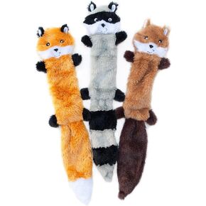 ZippyPaws Skinny Peltz - Fox, Raccoon, & Squirrel - No Stuffing Squeaky Dog Toys, Unstuffed Chew Toy for Small & Medium Breeds, Bulk Multi-Pack of 3 Soft Plush Toys, Flat No Stuffing Puppy Toys - 11"