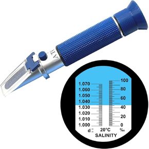 Salinity Refractometer for Saltwater Aquarium Seawater Marine Fishkeeping 0-100PPT & 1.000-1.070 Salinity Tester Salinity Hydrometer with Automatic Temperature Compensation