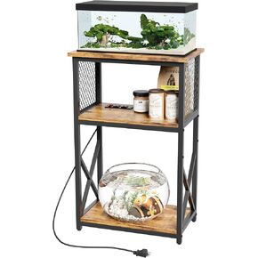 10 Gallon Fish Tank Stand with Power Outlet, 3 Tier Aquarium Stand with Shelf, Turtle/Reptile Tank Stand for Home Office,Adjustable Boards, 20.47''L×11.42''W×30.91''H, Retro Brown