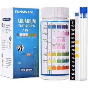 Aquarium Test Strips for Freshwater Fish: 7 in 1 Fish Tank Water Testing Kit for Aquarium Pond - Accurate Testing Nitrate Nitrite Hardness Free Chlorine pH Carbonate Total Alkalinity-100 Strips