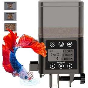Automatic Fish Feeder for Aquarium, 320ML LCD Display Fish Feeder Automatic Dispenser Moisture-Proof Fish Food Vacation Feeder Automatic Turtle Feeder with Timer for for Pellets Flakes Strips (Black)
