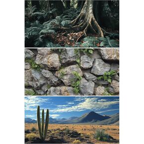 3 Pack Terrarium Background, 36x18 inches Polyester Reptile Background, Cloth Terrarium Background, Tropical Green Tree Fern & Gobi Desert Sunshine Cactus Rock Terrarium Background