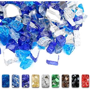 GRISUN Aqua Blue Fire Glass for Fire Pit , 1/2 Inch High Luster Reflective Tempered Glass Rocks for Natural or Propane Fireplace, Safe for Outdoors and Indoors Firepit Glass, 10 Pounds