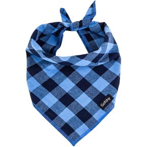 Boy Dog Bandana Large- Blue Black Dog Scarf Buffalo Plaid Printing Adjustable Bib Handkerchief Accessories for Medium Large Dogs (L)