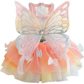 Breathable Mesh Colorful Pet Costume with Butterfly Wings for Cats, Dogs, Rabbits-1PC (Orange, Large)