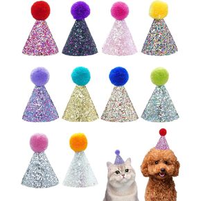 PET SHOW 10 Pack Mini Small Dog Hats with Sequins Puppy Birthday Party Hats Cats Adjustable Holiday Hats Headband Kitten Hats Pet Grooming Costume Accessories