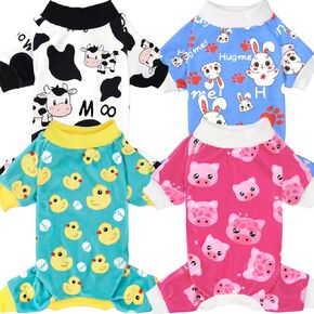 XPUDAC 4 Piece Dog Pajamas for Small Dogs Pjs Clothes Puppy Onesies Outfits for Doggie Christmas Shirts Sleeper for Pet Cats Jammies-M