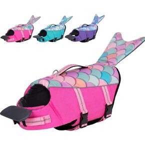 cyeollo Dog Life Jacket Mermaid Safety Dog Vest with Rescue Handle for Swimming Boating Dogs Life Jacket for Small Dogs