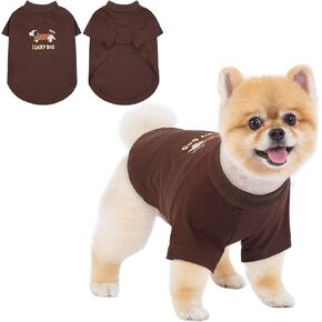 PUMYPOREITY Dog Shirt, Cute Printed Dog T-Shirt for Small Dogs, Breathable Shirts for Dogs, Lightweight Stretchy Dog Shirt for Chihuahua, Teacup Dog, XS, Brown