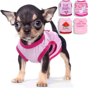 4 Pieces Dog Clothes for Small Dogs Spring Summer Cute Dog Clothes Female Outfit Pet Puppy Shirt Small Dog Clothes for Girls Chihuahua, Yorkie, Teacup Dog, XXS