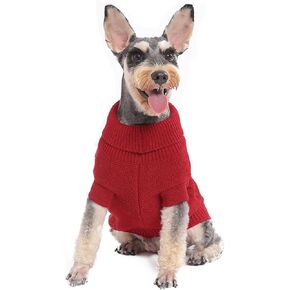 Dog Pullover Christmas Sweater, Cable Knitwear, Classic Turtleneck Warm and Soft Clothes for Chihuahua, Bulldog, Dachshund, Pug, Yorkie,Dog Outfits for Small Dogs Medium Dogs, (Red M)