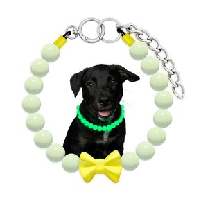 Glow Dog Necklace for Medium Dogs – Adjustable Dog Beaded Necklace with Chunky Pale Green Beads, Sturdy Dog Pearl Necklace Jewelry Accessories for Bulldog, Poodle Dogs