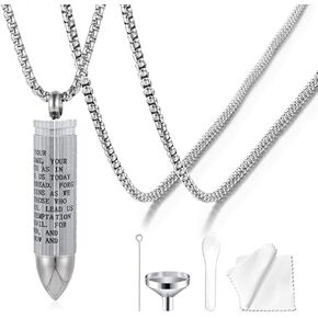 Pet Ashes Necklace for Dog/Cat，Bullet Ashes Necklace，Pet Cremation Jewelry for Ashes Urn Necklace with Funnel Kit，Pet Memorial Keepsake Jewelry（Silver）