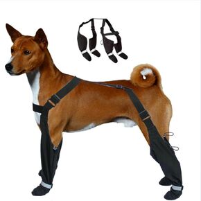 Dog Suspender Boots - Anti-Slip Suspender Boots for Dogs, Dog Boots with Suspenders, Dog Paw Boot Leggings Shoes for Winter Snow Rain Hiking, Black, Large Size