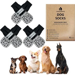 Non-Slip Dog Socks - 6-Pack Grippy Socks for Hardwood Floors, Anti-Slip Toes Socks for Dogs, Prevent Licking Paws, Provide Paw Protection, for All Ages and Senior Medium Dogs - M