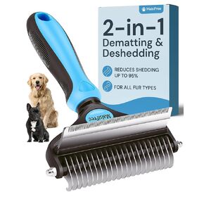MalsiPree 2-in-1 Dog Grooming Brush & Undercoat Rake - Deshedding Brush and Dematting Comb for Long or Short Haired Dogs - Anti-Shedding Pet Tool - Deshedding Tool