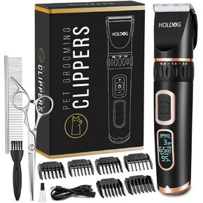 Dog Clippers Professional Heavy Duty Grooming Clipper 3-Speed Low Noise High Power Rechargeable Cordless Pet Tools for Small & Large Dogs Cats Pets with Thick Coats