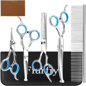 6-in-1 Dog Grooming Scissors - Professional Stainless Steel Hair Cutting Kit with Safety Rounded Tips, Ergonomic Soft-Grip Handles for Small & Large Dogs, Cats