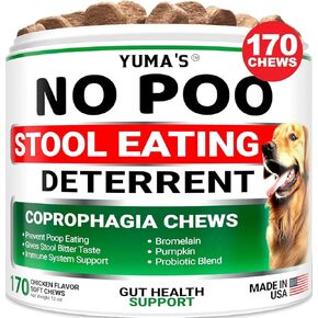 yuma's no pooms for Dogs - 170 ct - coprophagia no poop ease anterrent للكلاب - توقف عن تناول أنبوب الكلاب - البروبيوتيك والإنزيمات الهضمية - مصنوعة في الولايات المتحدة الأمريكية