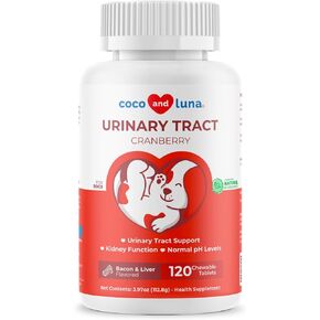 Cranberry for Dogs - 120 Chewable Tablets - Urinary Tract Health, Bladder Support, Dog UTI, Bladder Stones, Incontinence Support, Cranberry Supplement