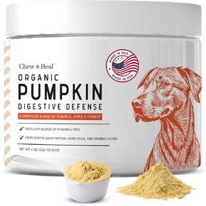 Organic Pumpkin Powder for Dogs - 4 oz of Powder for Dog Digestion with 5cc Scoop - Made with Pumpkin, Apple, and Carrots - Made in The USA