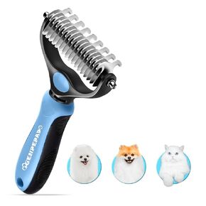 Undercoat Rake for Dogs & Cats, Dematting Comb with Extra Wide Double-Sided Stainless Steel Teeth for Detangling, Deshedding, Brushing, Thinning & Removing Shed Fur, Knots, Mats, and Tangles in Pets