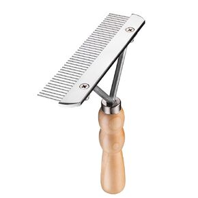 Undercoat Grooming Rake with Anti-Slip Wooden Handle, Steel Comb for Medium & Large Pets