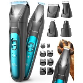 oneisall Silent Dog Clippers for Grooming, LED Light Dog Paw Trimmer Dog Nail Grinder, Rechargeable 2000mAh Dog Grooming Clippers Cordless Dog Hair Trimmer Electric Dog Trimmer for Small Dog Large Dog