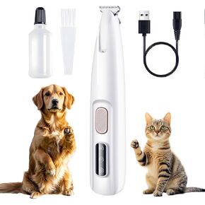 Paw Trimmer for Dogs Electric, Pet Paw Trimmer with LED Light, Pet Hair Clippers Rechargeable Low Noise, Grooming Shaver for Cat's Eyes Face Ears Feet Paws, Dog Paw Trimmer Fully Waterproof (White)