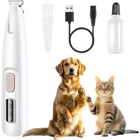 Dog Paw Trimmer with LED Light, Paw Trimmer for Dogs Electric, Pet Paws Trimmer, Pet Hair Clippers Rechargeable Low Noise, Grooming Shaver for Cat's Eyes Face Ears Feet Paws, Fully Waterproof (White)