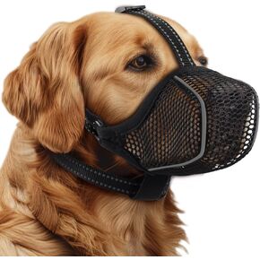 Dog Muzzle,Mesh Soft Muzzle for Small Medium Large Sized Dogs, Breathable Reflective Adjustable Puppy Muzzles with Collar for Scavenging Grooming Biting Chewing,Allows Panting and Drinking