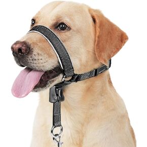 BARKLESS Dog Head Collar, Soft No Pull Head Halter, Reflective Muzzle Leash with Safety Link, Adjustable Headcollar, Padded Nose Leash for Large Medium Dogs Training Walking (Black, L)
