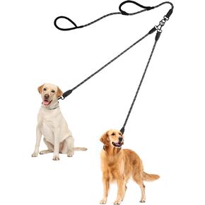 PetBonus Rope Double Dog Leash, No Tangle Dual Dog Leash, Reflective Walking Training Lead with Two Comfortable Padded Handles, 2 Dog Leash Coupler for Medium Large Dogs (1/2" x 6.5FT, Black)