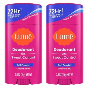Lume Deodorant Plus Sweat Control - Smooth Solid Stick - Maximum Strength Antiperspirant - 72 Hour Odor And Sweat Control - Baking Soda Free, Skin Loving - 3.0 ounce (Soft Powder)