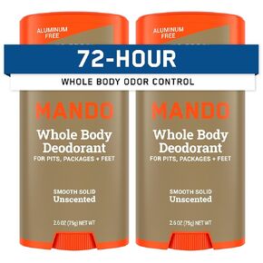 Mando Whole Body Deodorant For Men - Smooth Solid Stick - 72 Hour Odor Control - Aluminum Free, Baking Soda Free, Skin Safe - 2.6 Ounce (Pack of 2) - Unscented